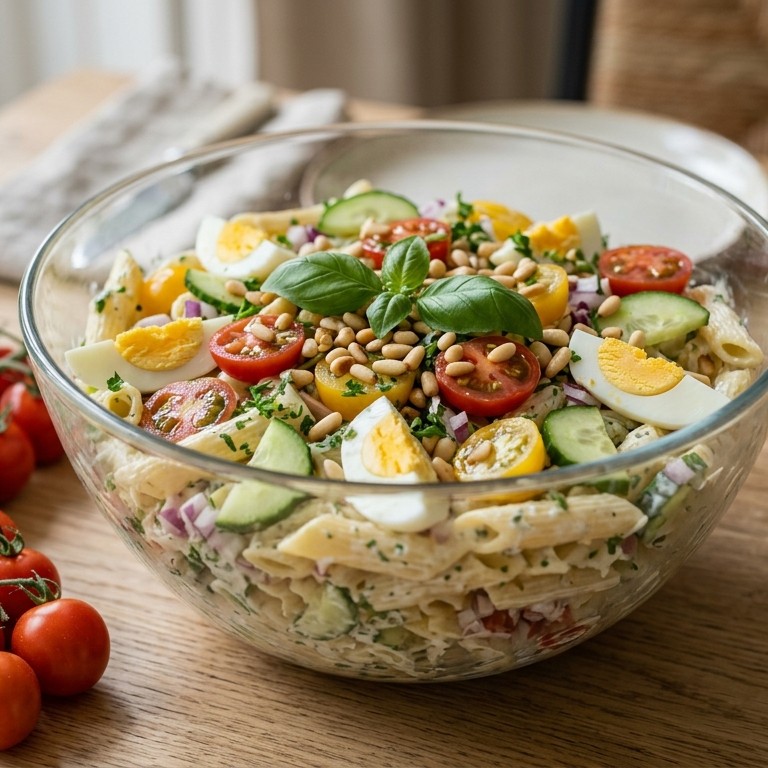 Pastasalade met kwarkdressing
