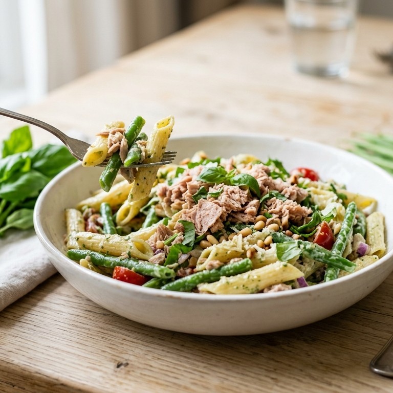 Pastasalade met pestodresing en tonijn