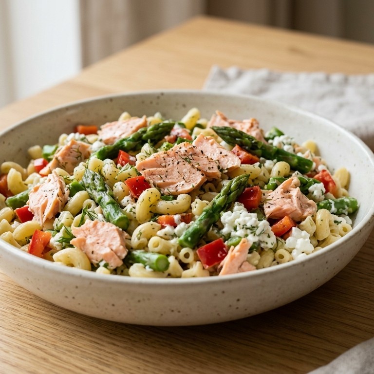 Pastasalade met zalm en asperges