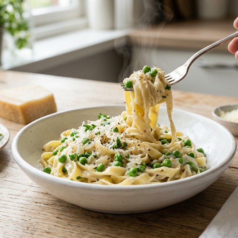 Pastasaus met doperwten en room