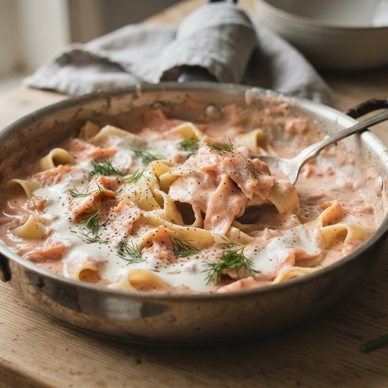 Pastasaus met gerookte zalm, wodka en dille