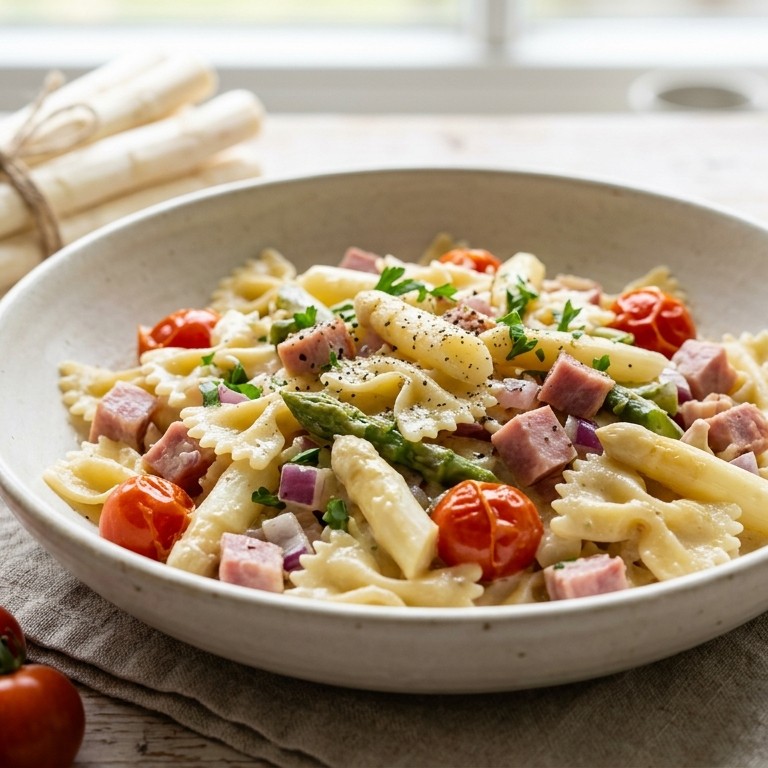 Pastaschotel met asperges en ham
