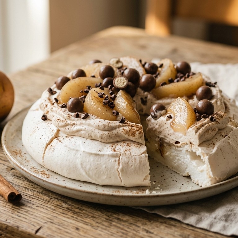 Pavlova met peer en kaneel