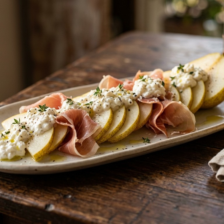 Peer met ham en hüttenkäse
