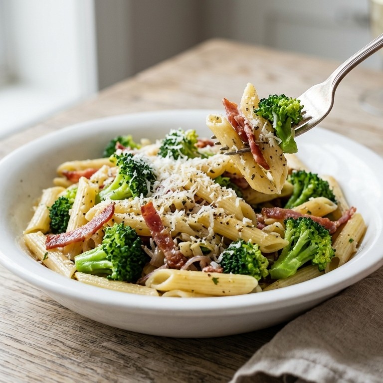 Penne met broccoli en salami