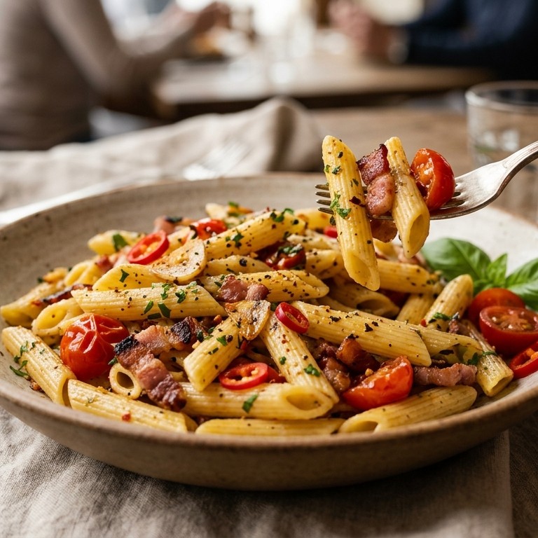Penne met pancetta