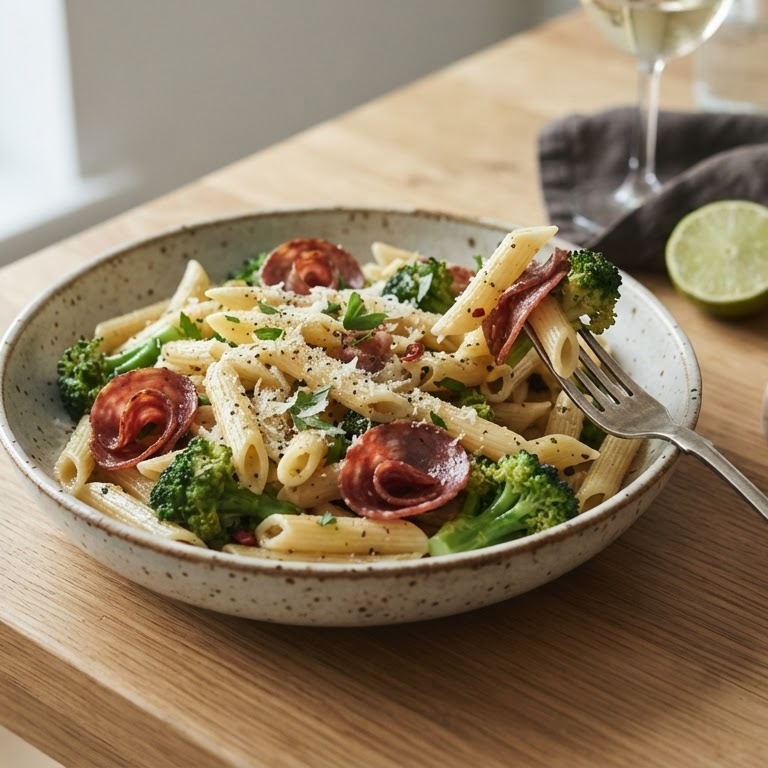 Penne met salami en broccoli