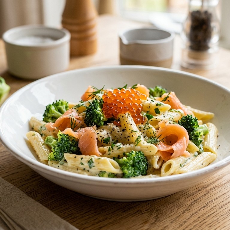 Penne met zalm en broccoli