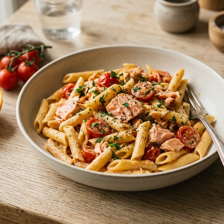Penne met zalm en creme fraiche