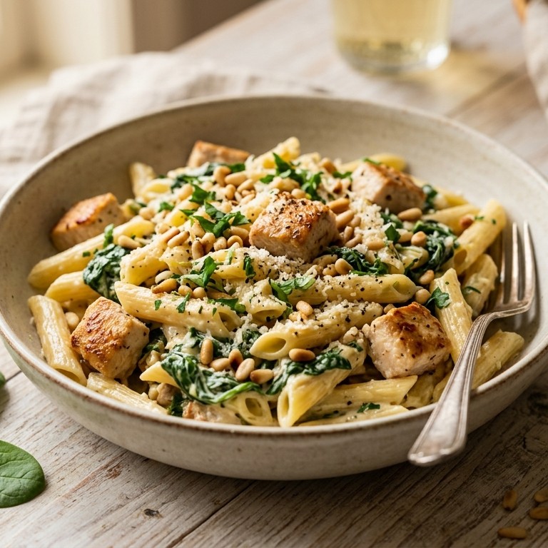 Penne rigate met kipblokjes