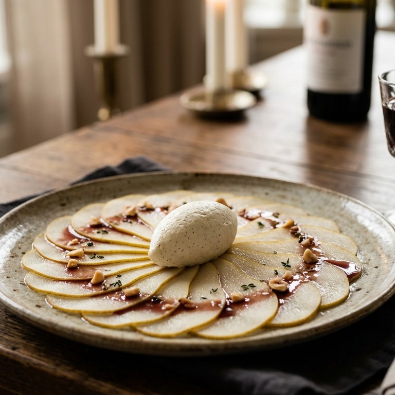 Perencarpaccio met vanillemousse