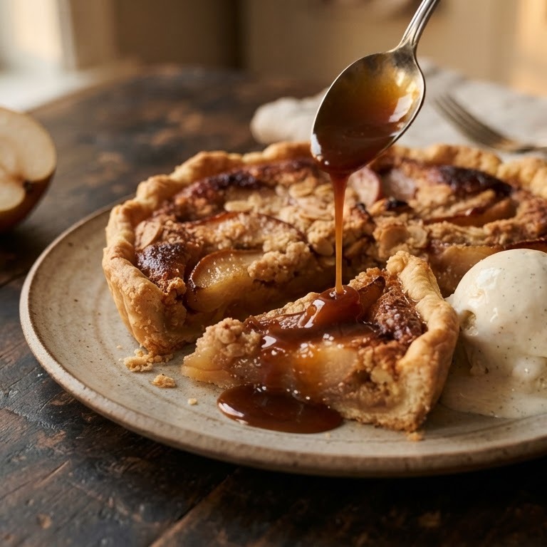 Perentaart met caramelsaus