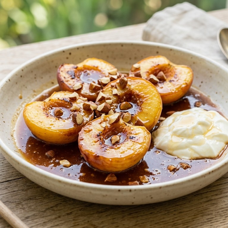 Perziken in karamelsaus