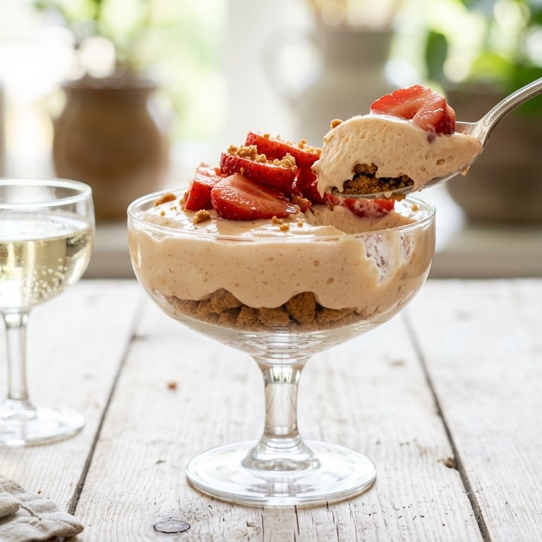 Perzikmousse met aardbeien