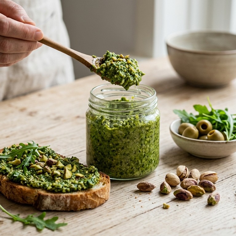 Pesto met pistachenoten en ruccola