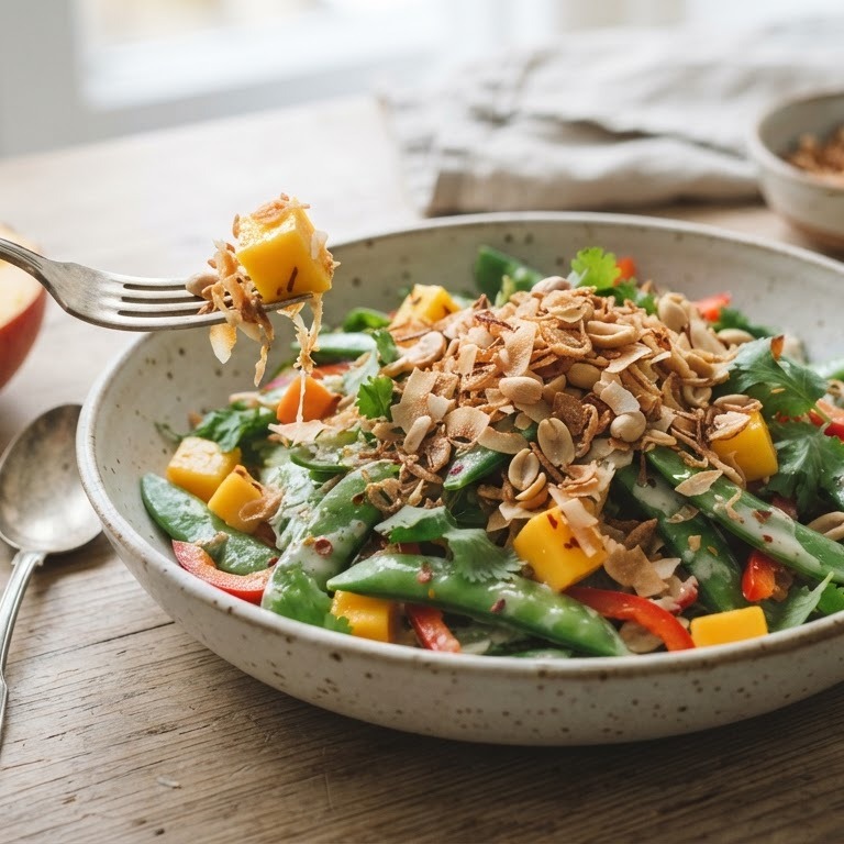 Peultjessalade met mango en seroendeng