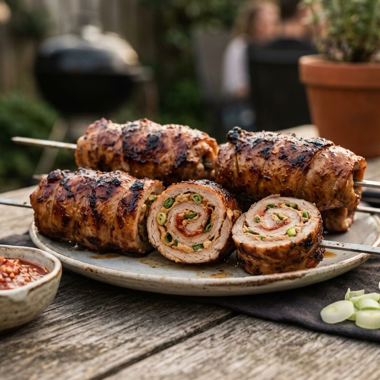 Pikante vleesrolletjes aan een spies