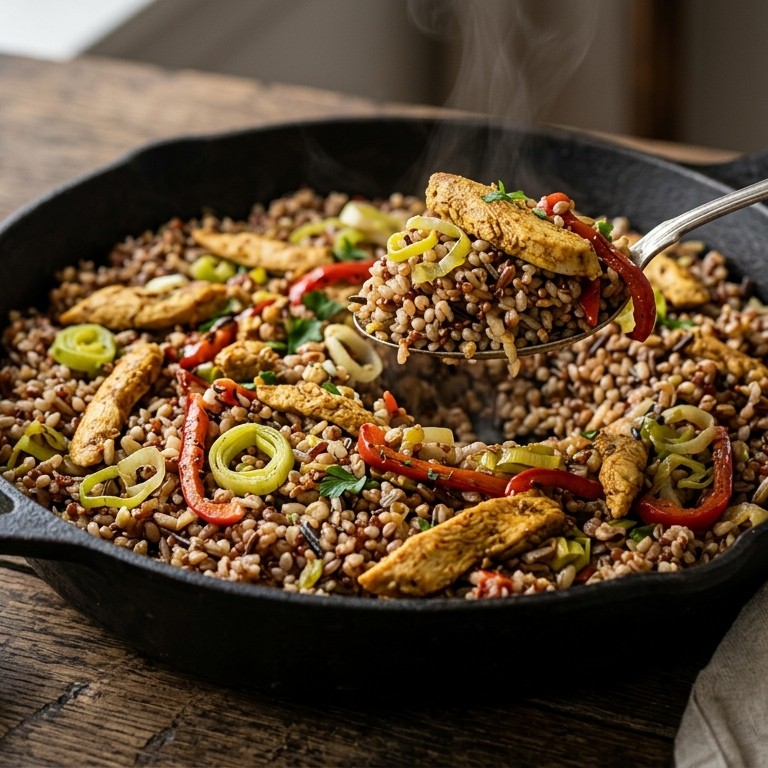 Pilaf van meergranenrijst en kipshoarma