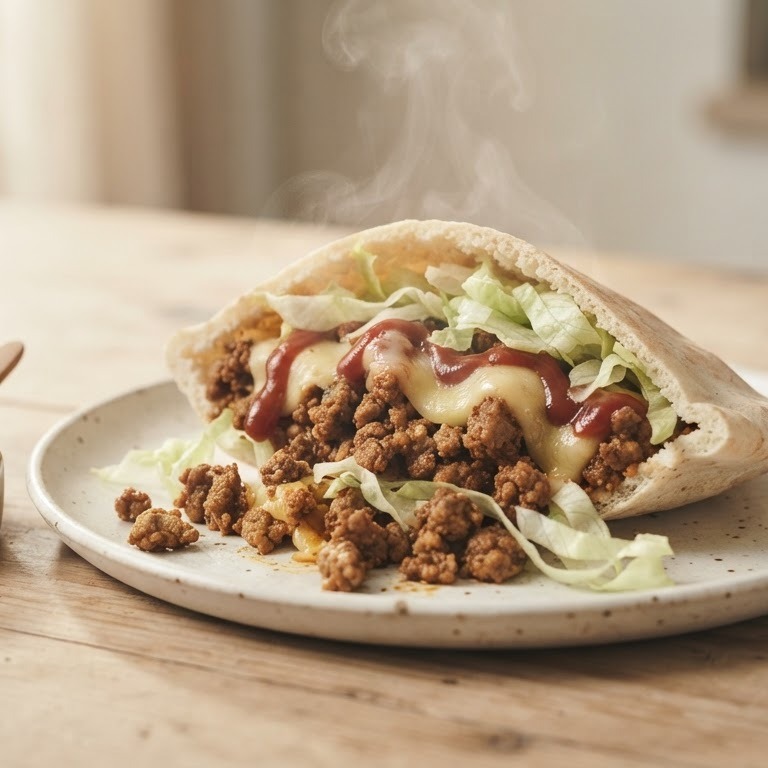 Pita broodje met gehakt en kaas