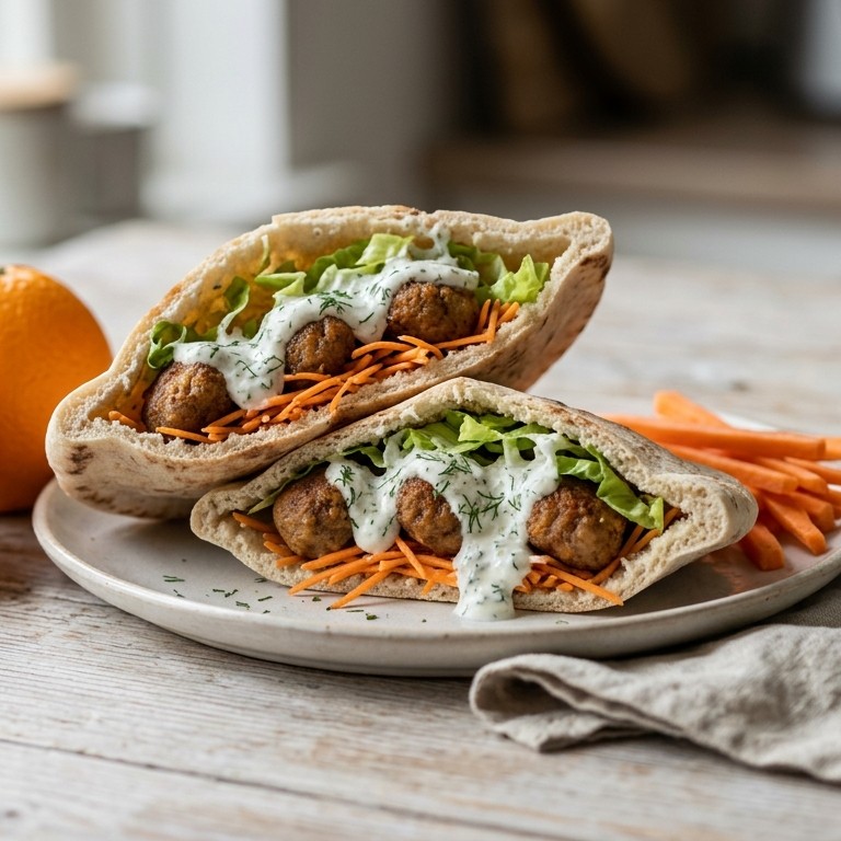 Pita met gehaktballetjes met knoflook-yoghurtsaus