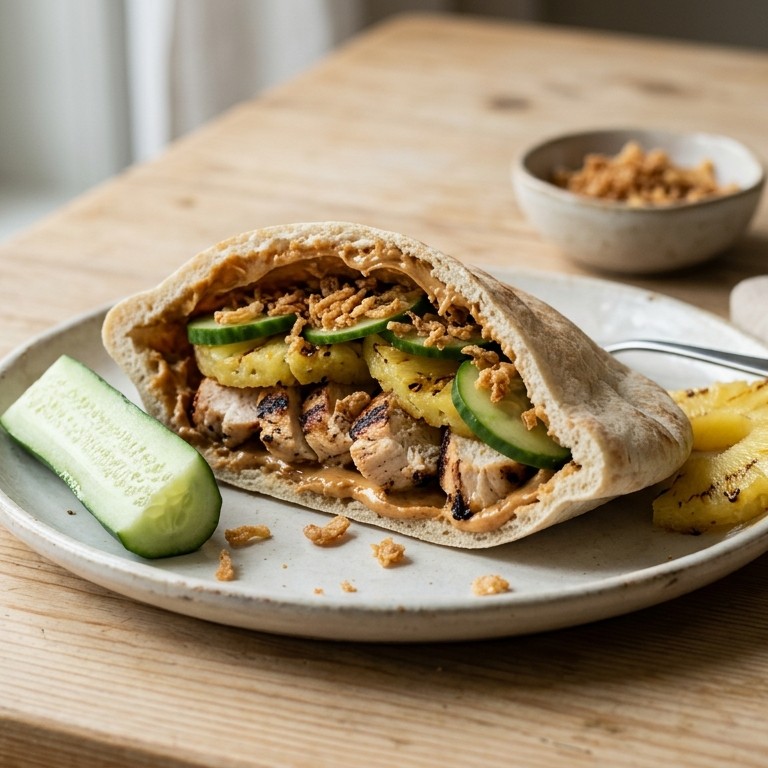 Pitabroodje met kip, ananas en komkommer