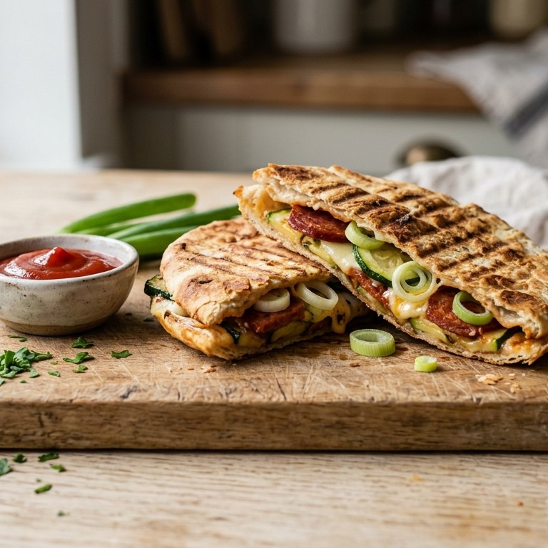 Pitatosti met chorizo en courgette