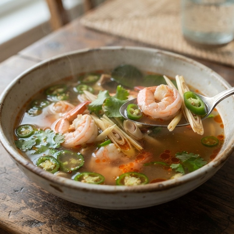 Pittige Garnalensoep met groene chilipepers