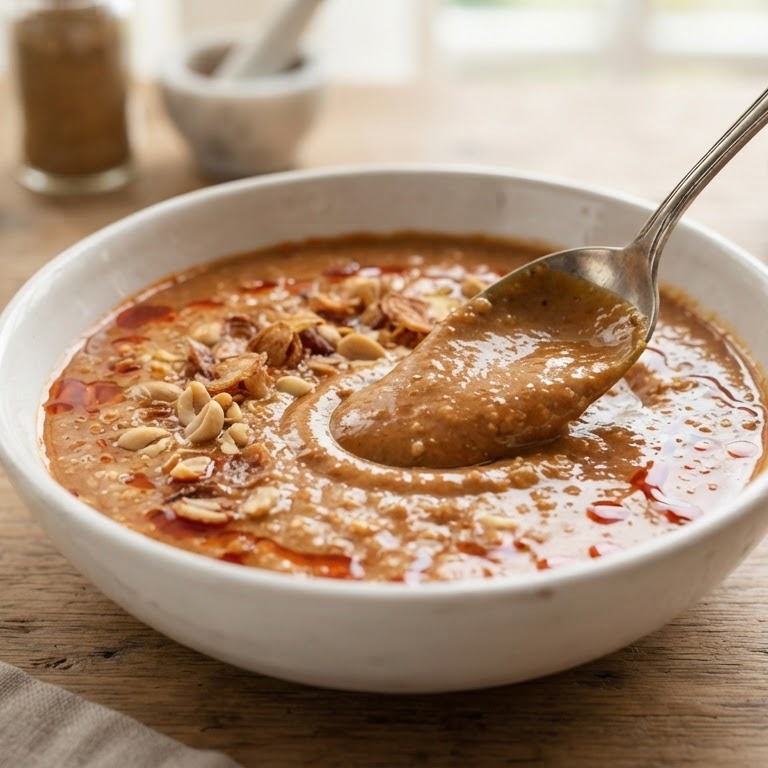 Pittige pindasaus met kokosmelk