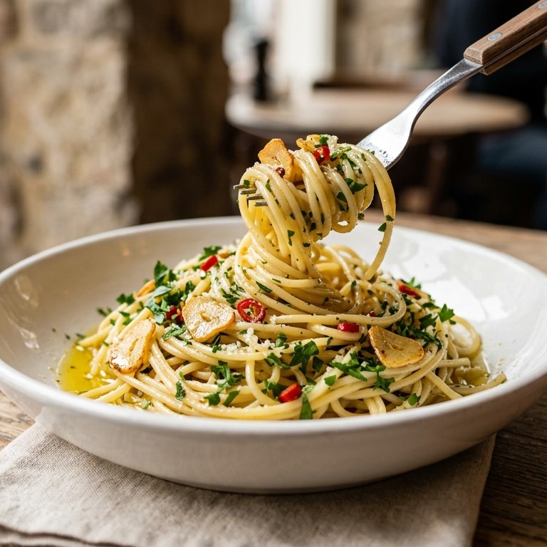 Pittige spaghetti met knofllookolie