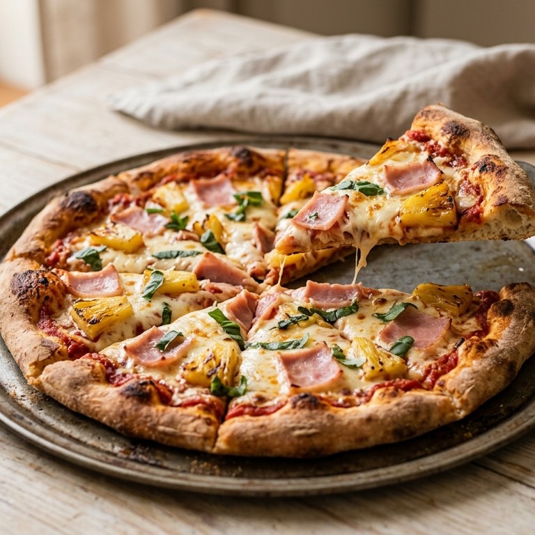 Pizza met ananas en ham