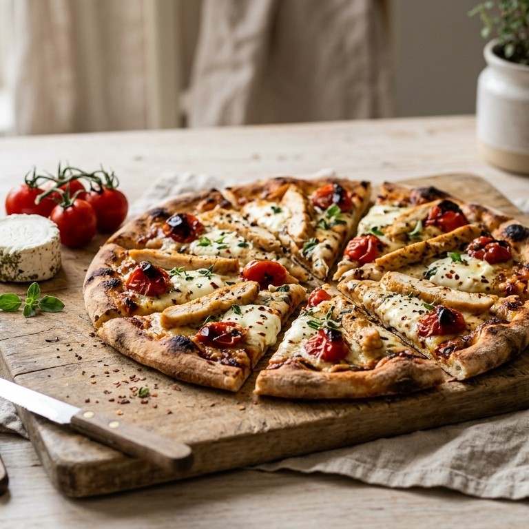 Pizza met geitenkaas en tomaten