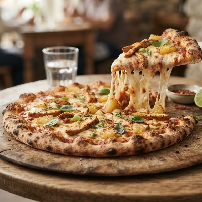 Pizza met kip en ananas