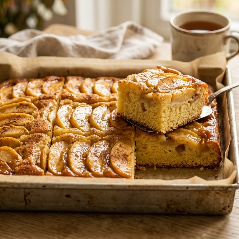 Plaatcake met gekaramelliseerde appel