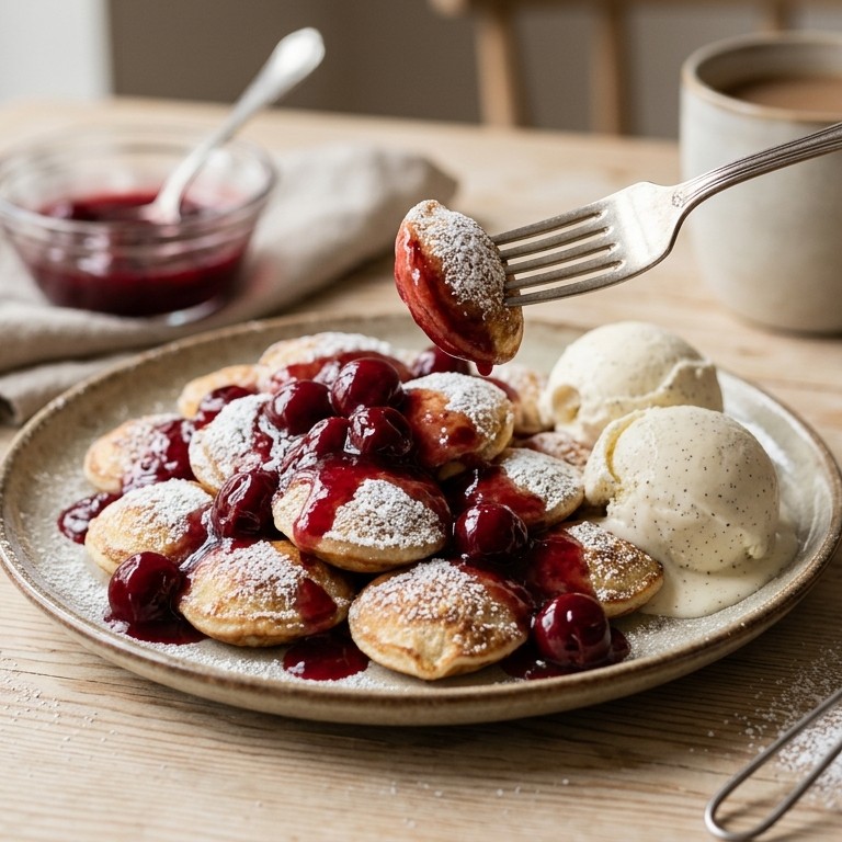 Poffertjes met kersensaus