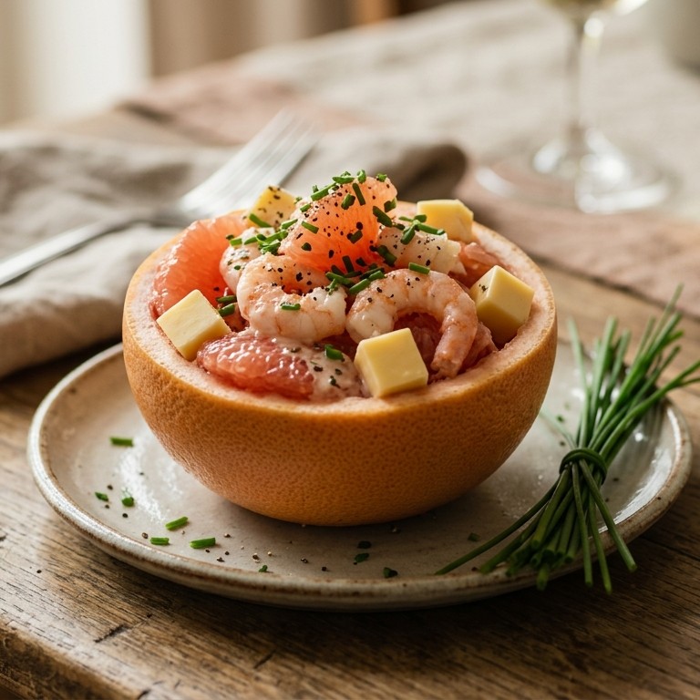 Pompelmoes met garnalen op de wijze van Maredsous