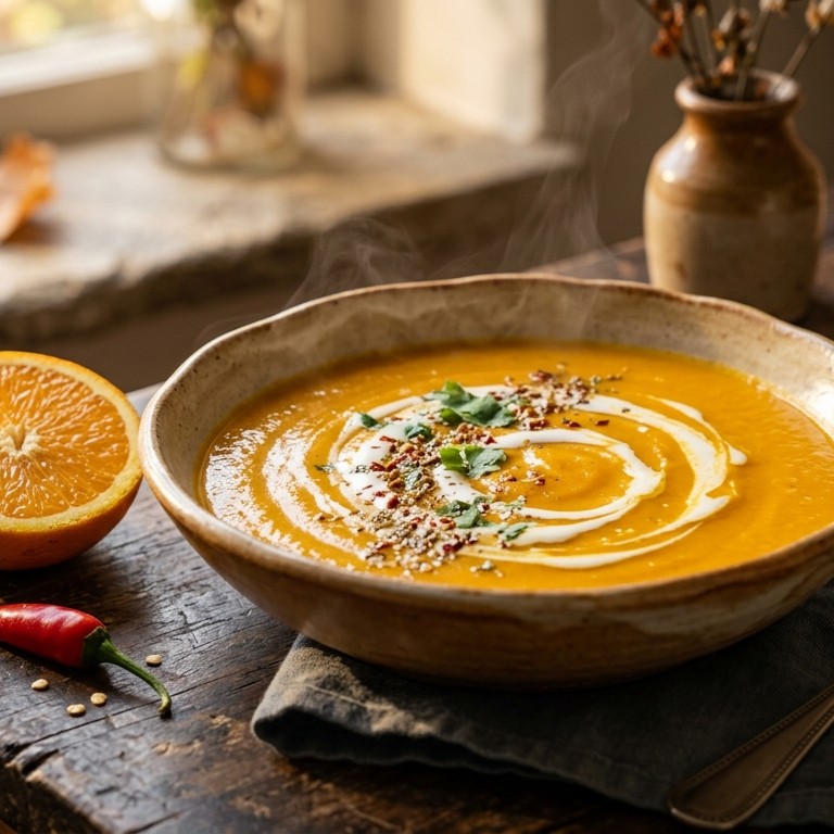 Pompoensoep met kokosmelk en jus d'orange