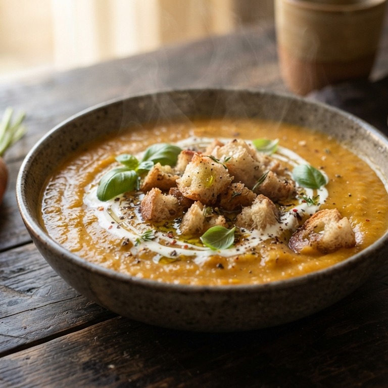 Pompoensoep met zelfgemaakte croutons