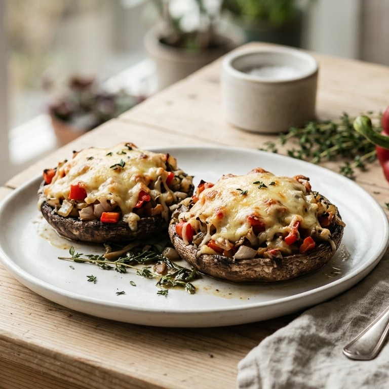 Portobelle gevuld met belegen kaas en paprika