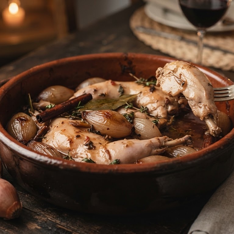 Portugees konijn met sjalotjes