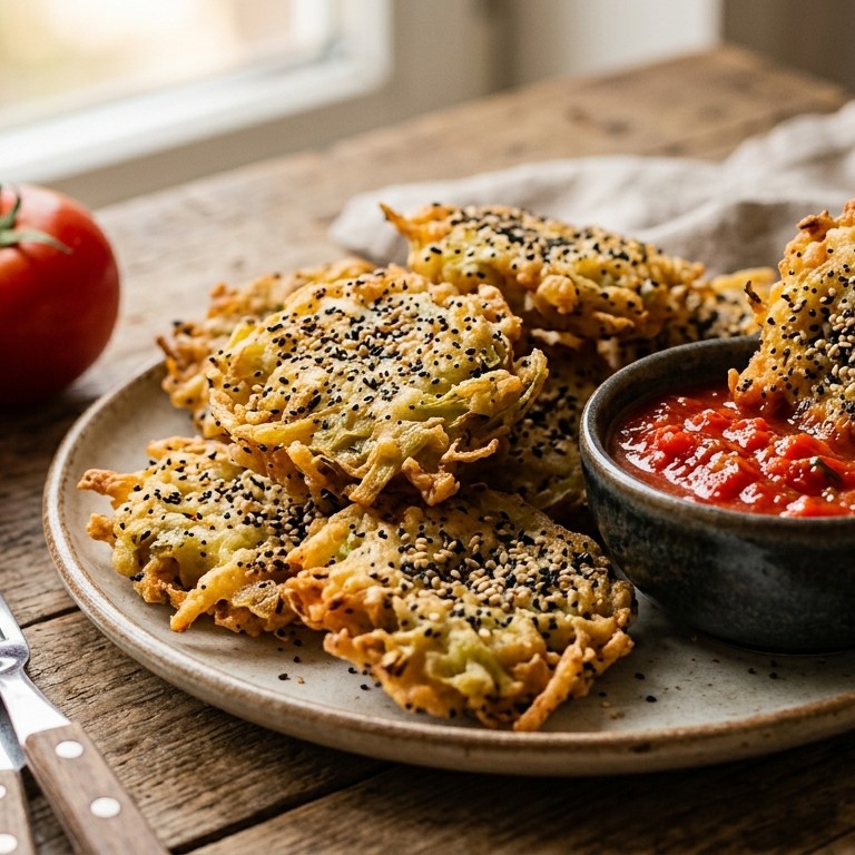 Preibeignets met een pikant tomatensausje