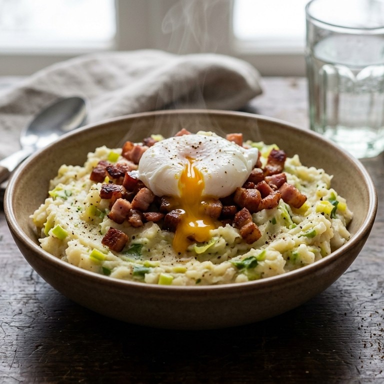 Preipuree met spekjes en ei