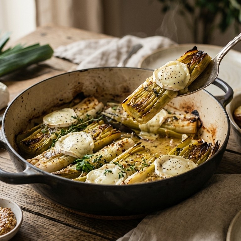 Preischotel uit de oven met mosterd en geitenkaas