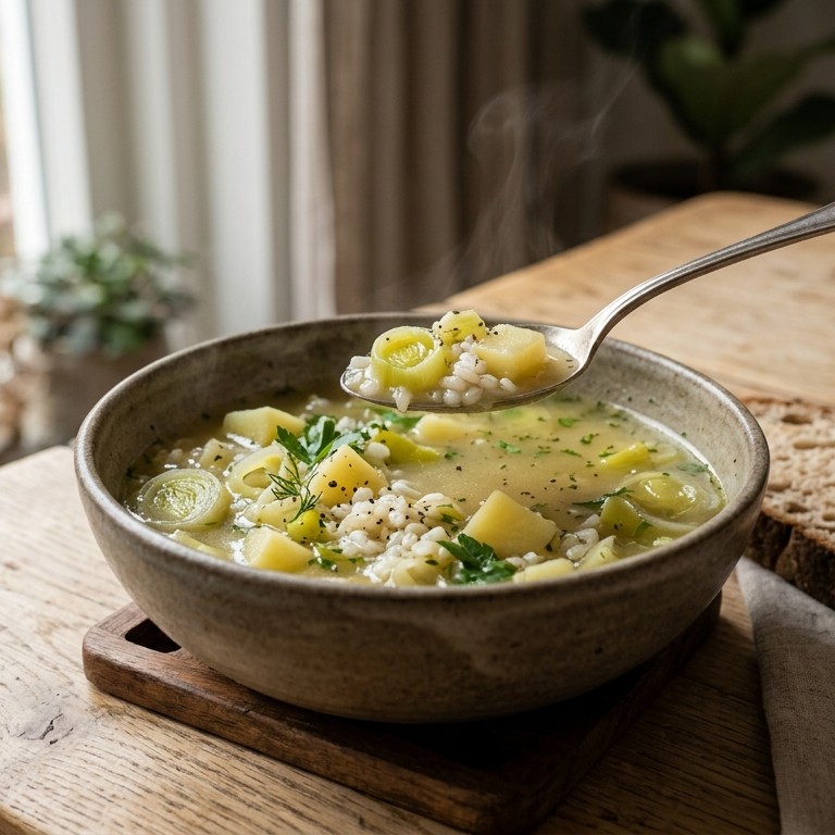 Preisoep met aardappelen en rijst