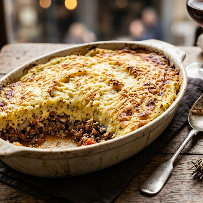 Provencaalse gehaktschotel met mosterdpuree