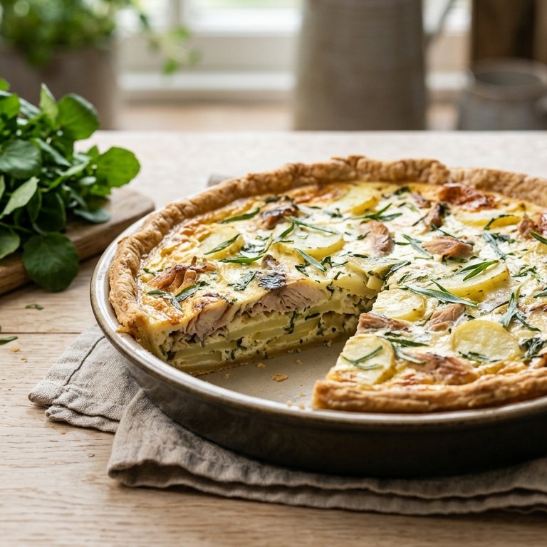 Quiche met gerookte makreel, ei en dragon