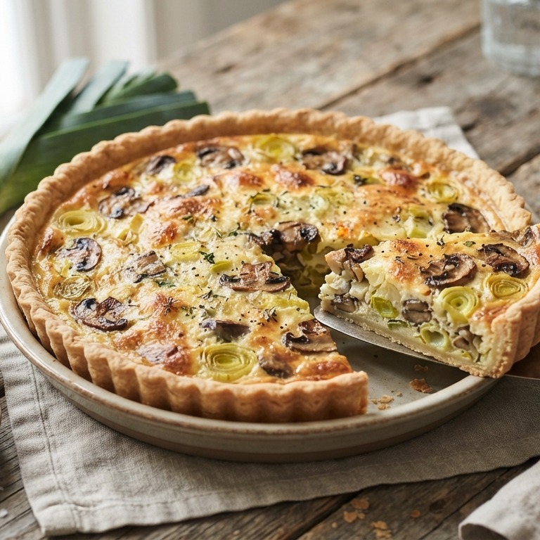 Quiche met prei en champignons