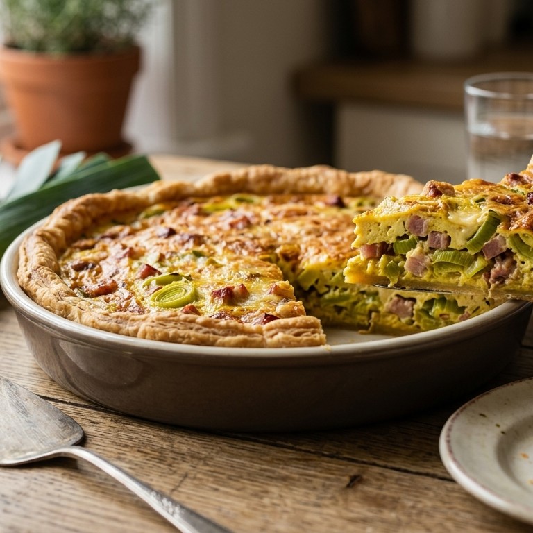 Quiche met spek en prei en kerrie