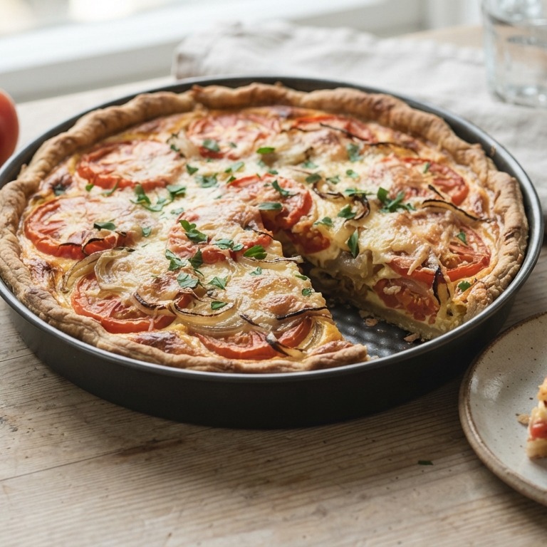 Quiche met tomaat en uien