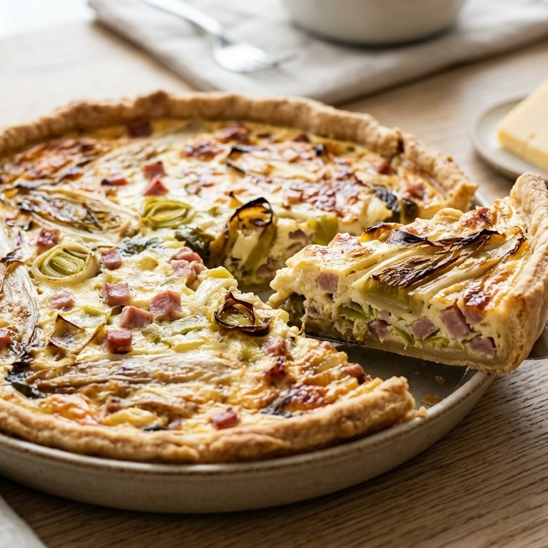 Quiche met witlof, prei en ham