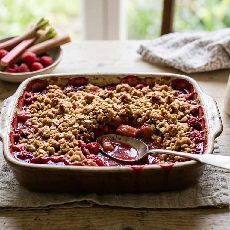 Rabarber-frambozenkruimeldessert